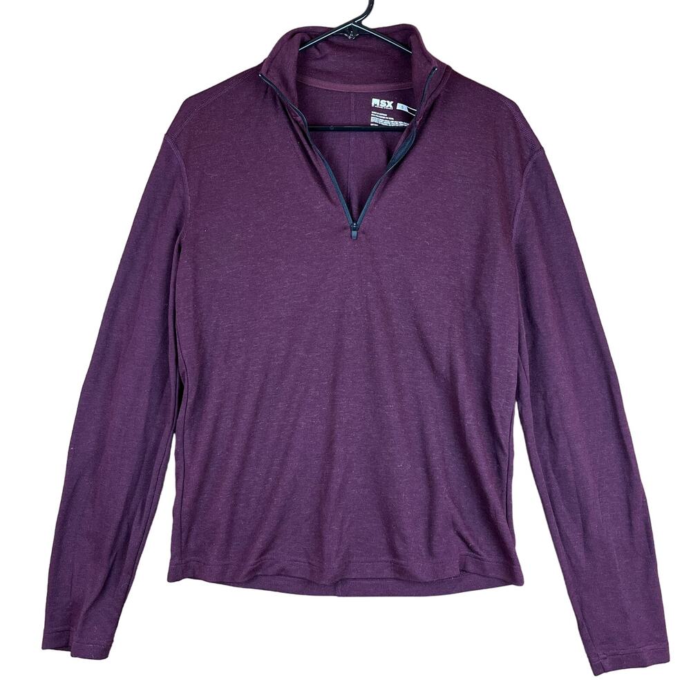 MSX by Michael Strahan Mens Purple Pullover 1/4 Zip Performance Athletic Wool S